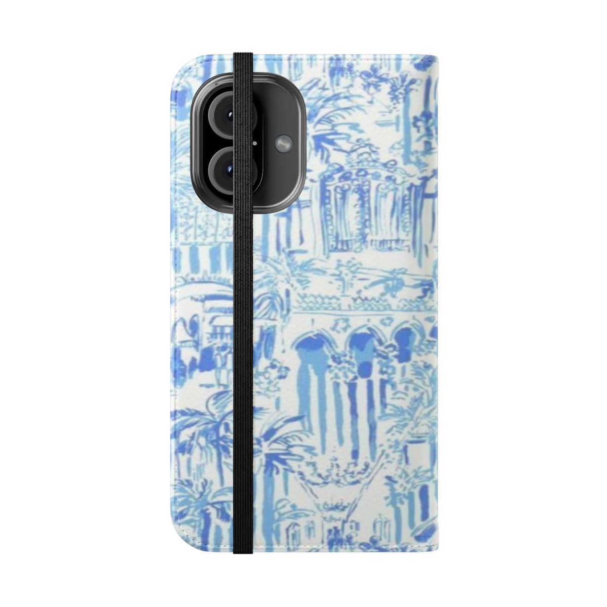 Blue preppy wallpaper print flip cover phone case - Folded Front