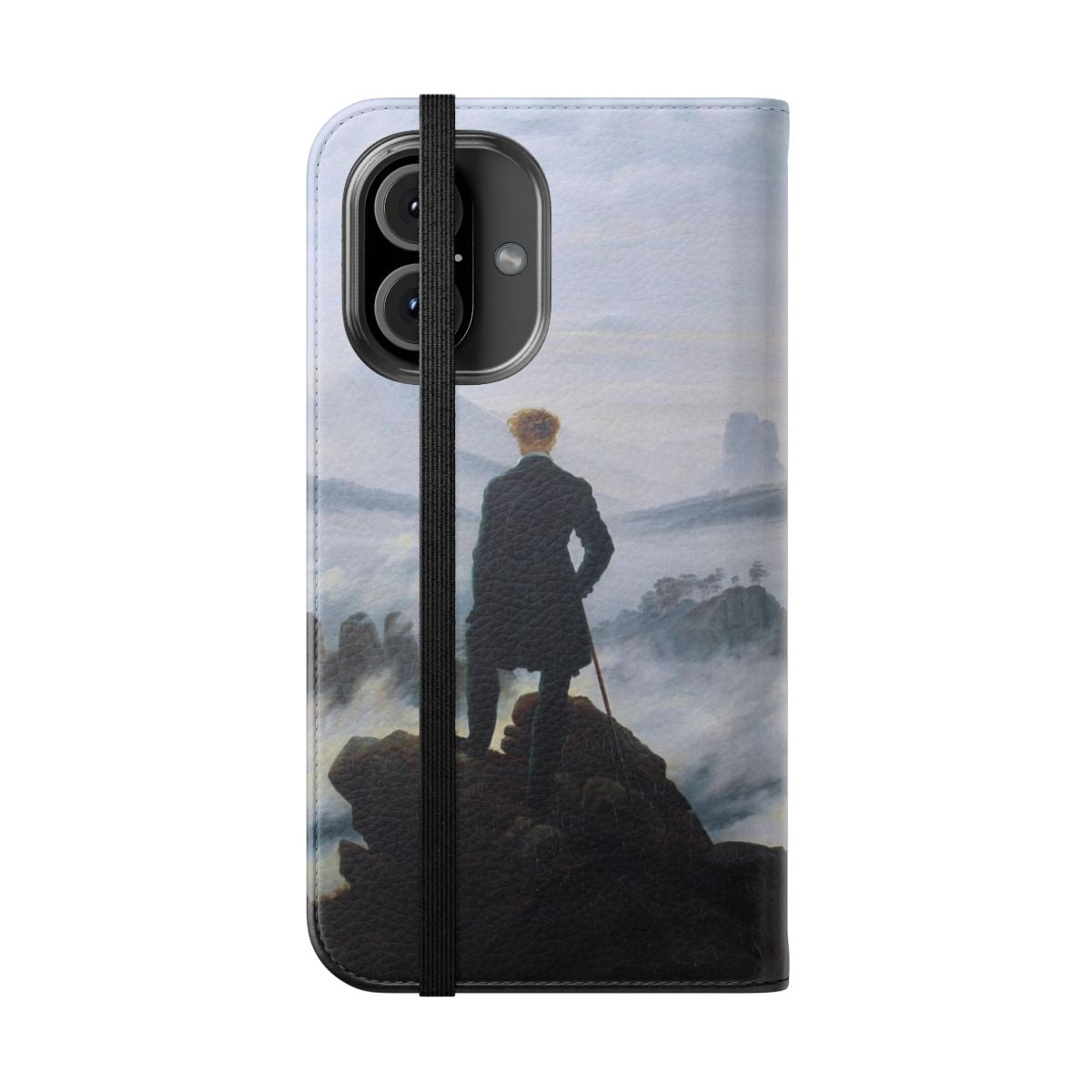 Artistic flip phone case featuring Caspar David Friedrich's famous oil painting "The Wanderer Above the Sea of Fog" - Folded Front