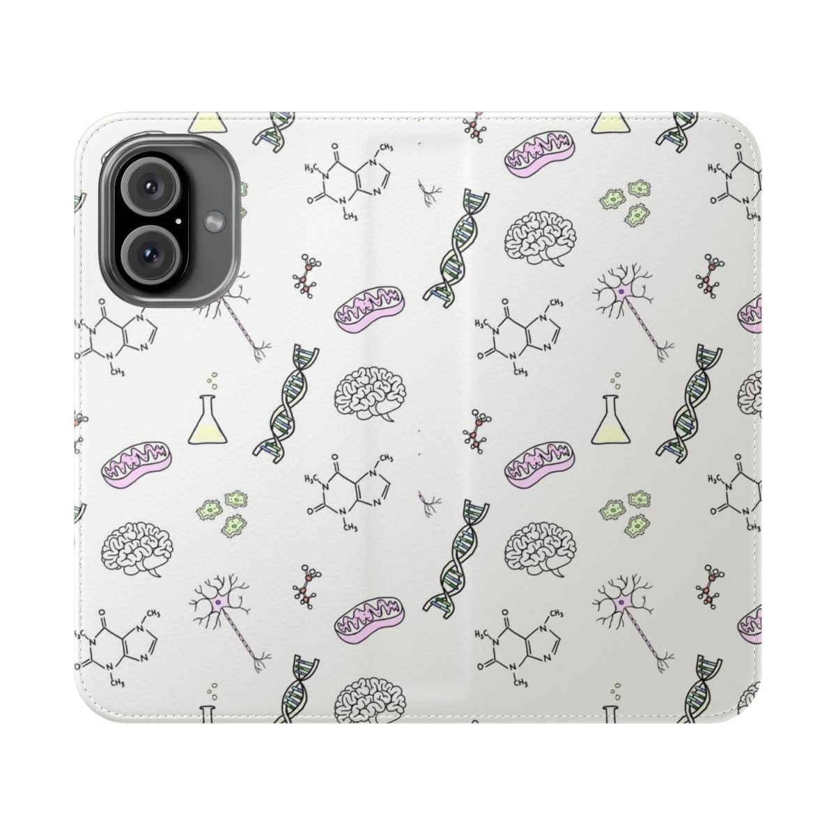 Nerdy science flip cover phone case with biology, chemistry, and school-themed design