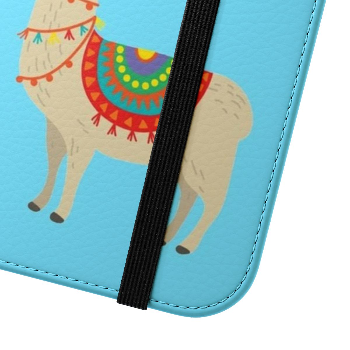 Colorful phone case with a fun party llama design - Close Up