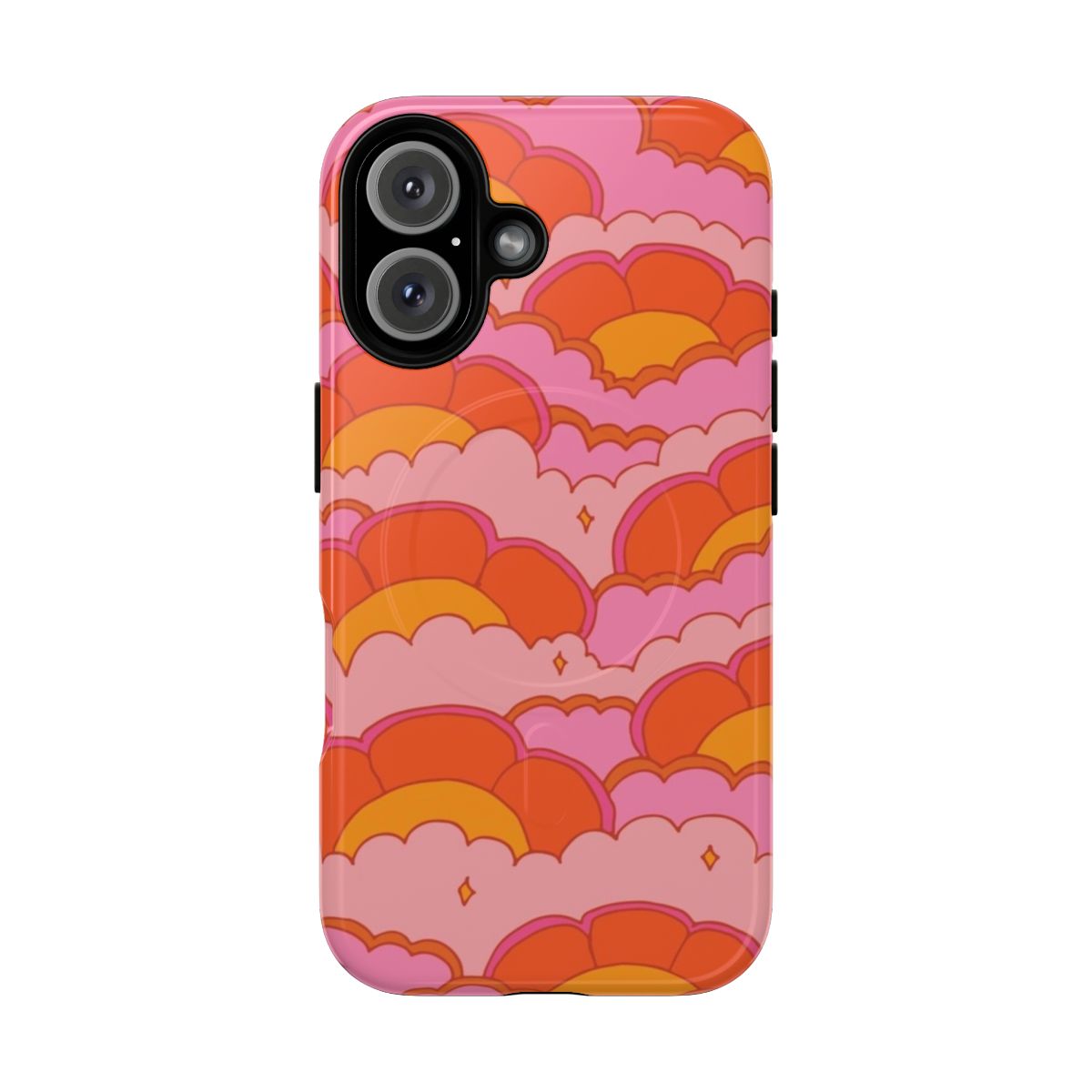 Retro psychedelic phone case with floral and graphic design patterns