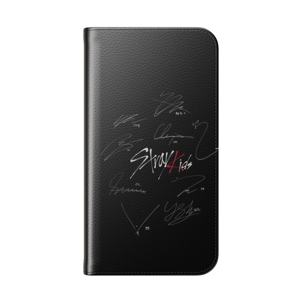 Stray Kids-Inspired Signatures Flip Cover Phone Case in Black - Folded Back