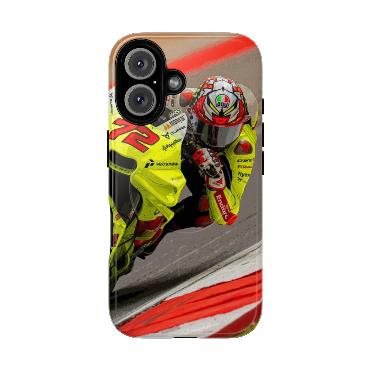 Customizable abstract phone case featuring Marco Bezzecchi's 2024 MotoGP motorcycle