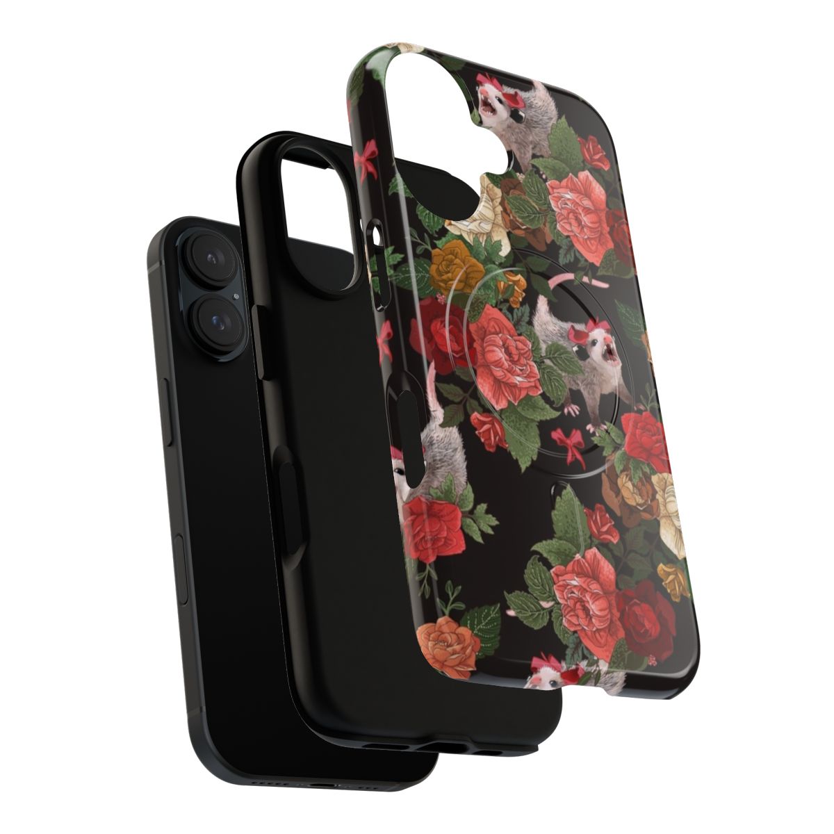 Opossum Floral Pattern Magnetic Tough Phone Case - Layers