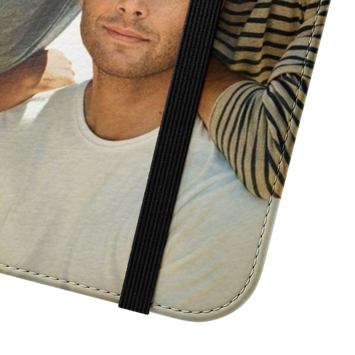 Supernatural-themed flip cover phone case featuring Jared Padalecki, Jensen Ackles, and Misha Collins - Close Up