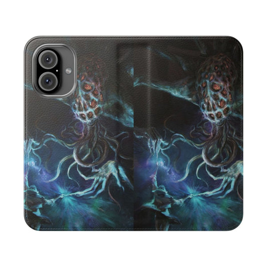 Cosmic monster sci-fi flip cover phone case with tentacles and psychedelic design