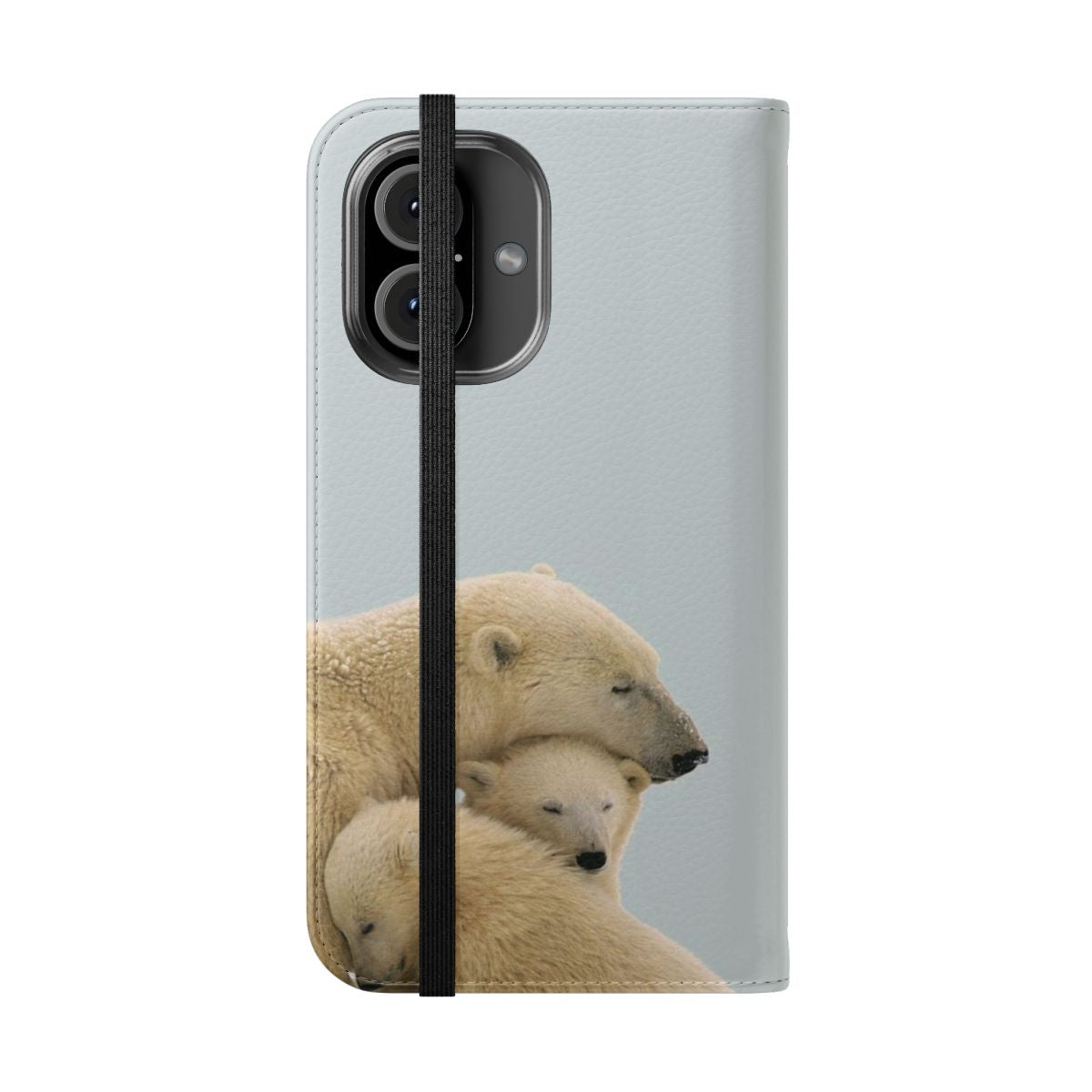 Soft, fluffy white polar bear on a flip cover phone case - Folded Front