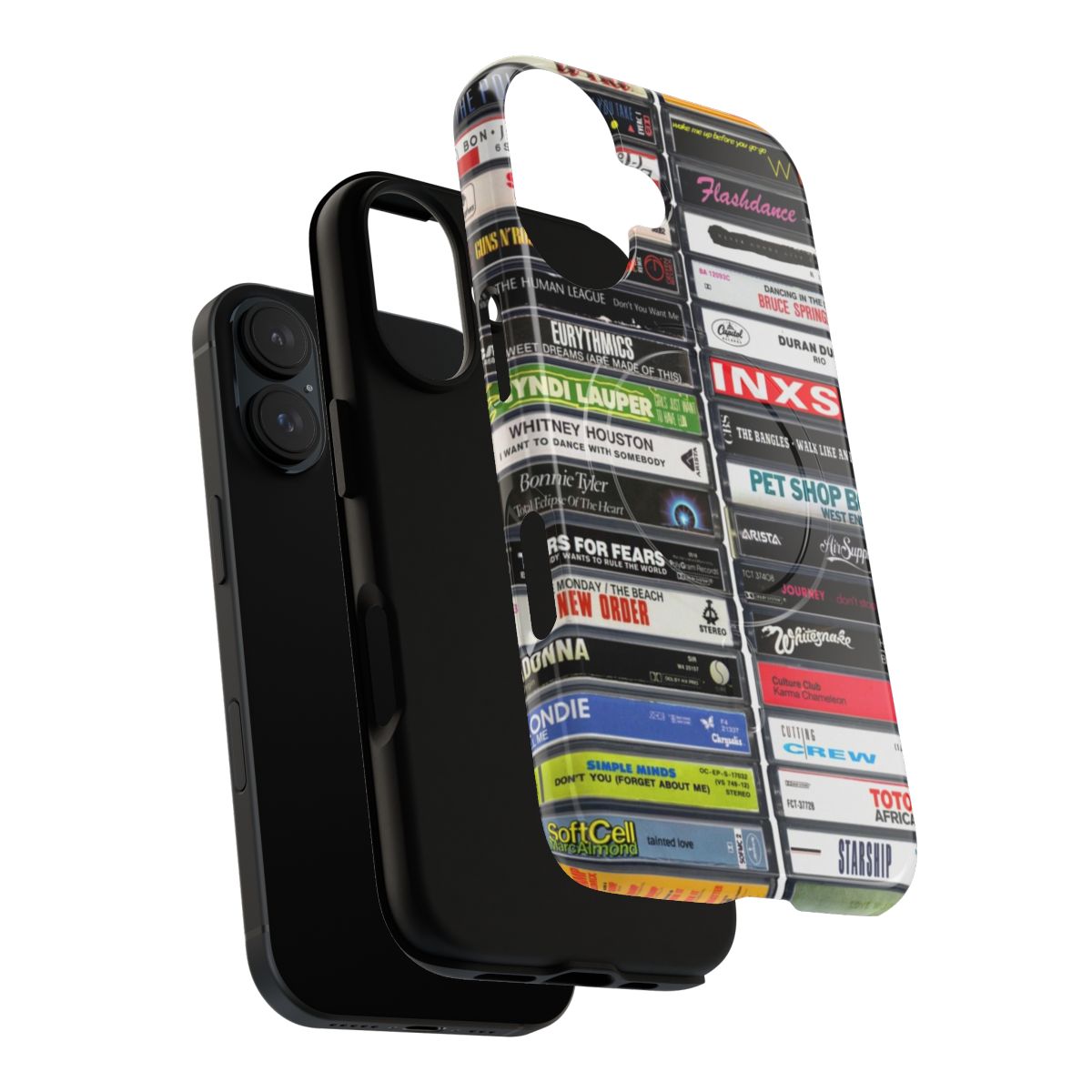 Stylish retro 80s phone case featuring iconic 1980s hit songs - Layers