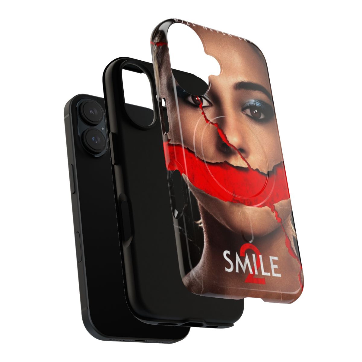 A magnetic tough phone case with a design inspired by the phrase "Smile 2 it Will Never Go". - Layers