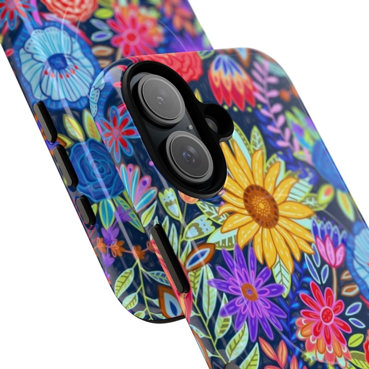 Colorful and vibrant floral phone case design with magnetic closure - Detail