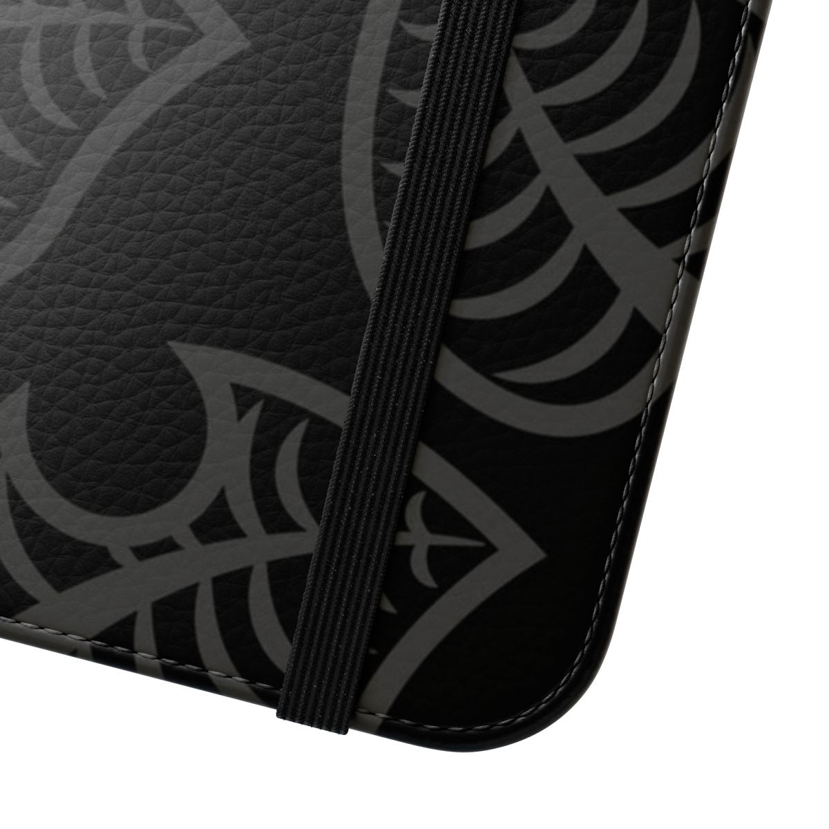 Black phone case with a design inspired by the Nook Phone from the Animal Crossing video game series - Close Up