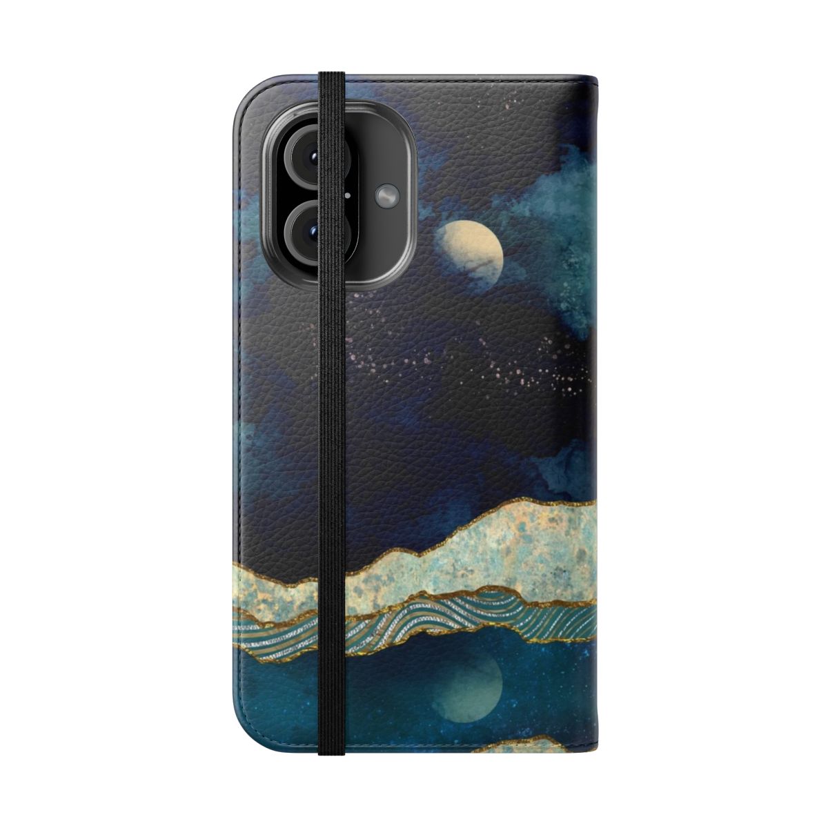 Indigo sky and landscape inspired flip cover phone case - Folded Front