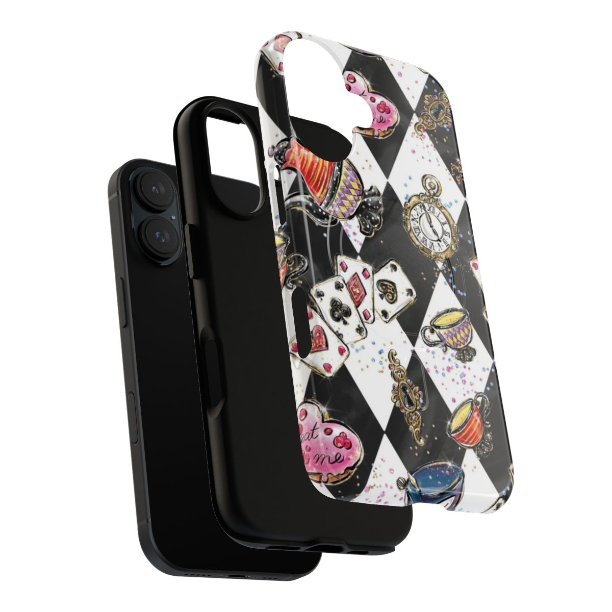 Magnetic tough phone cases featuring vibrant Alice in Wonderland inspired artwork and psychedelic patterns - Layers