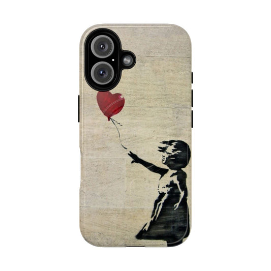 Magnetic phone case with Banksy's 'Girl with a Red Balloon' stencil artwork