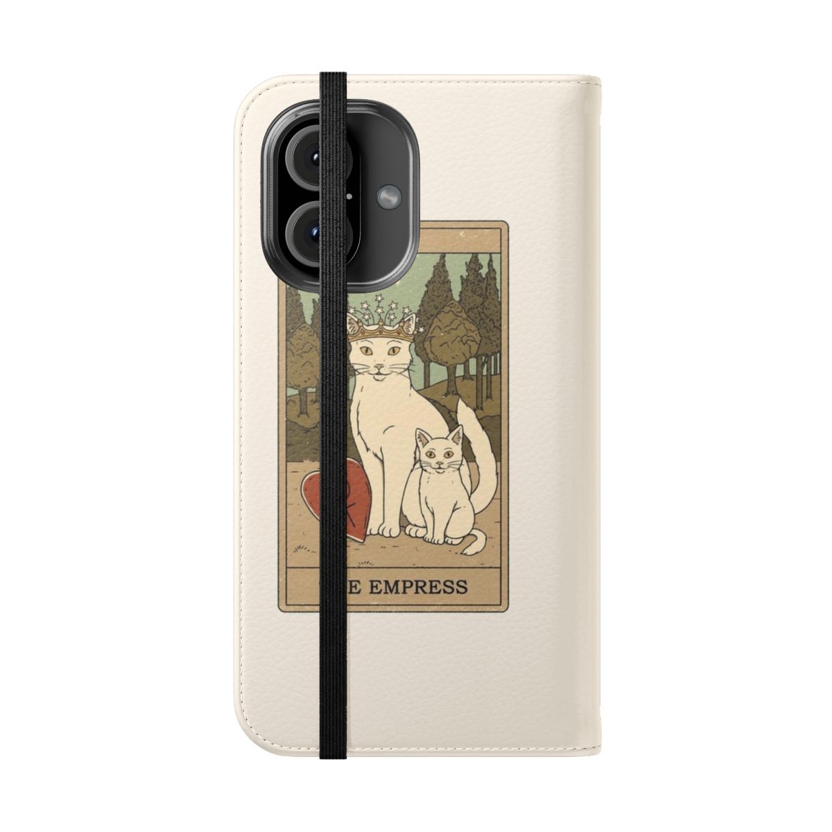 Enchanting flip phone case with magical cat and tarot card design - Folded Front