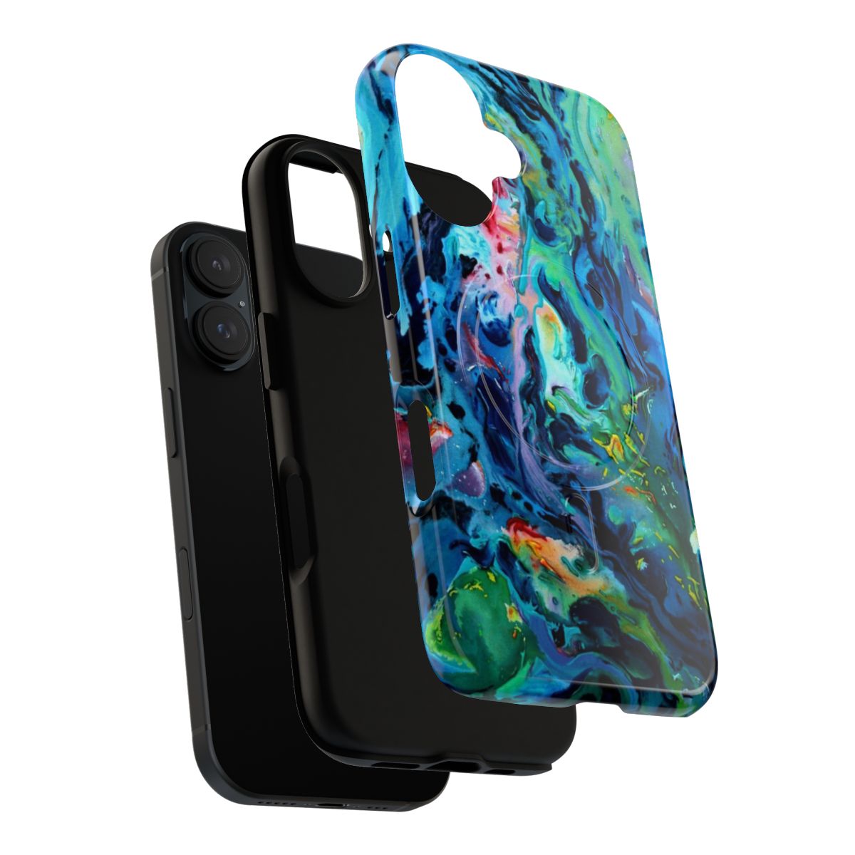 Dynamic abstract blue phone case with a fluid, chaotic pattern - Layers