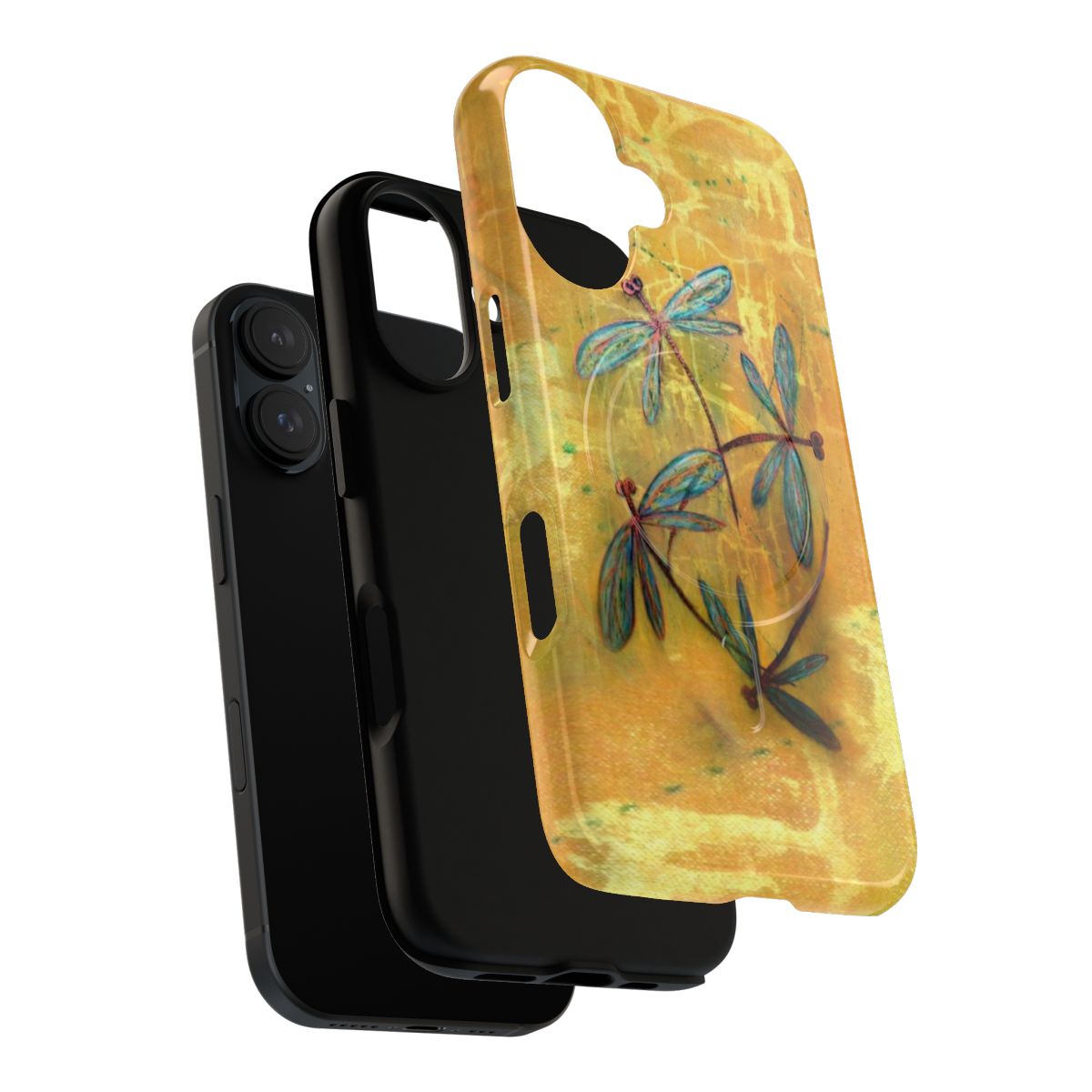 Colorful dragonfly and butterfly design on a magnetic phone case - Layers