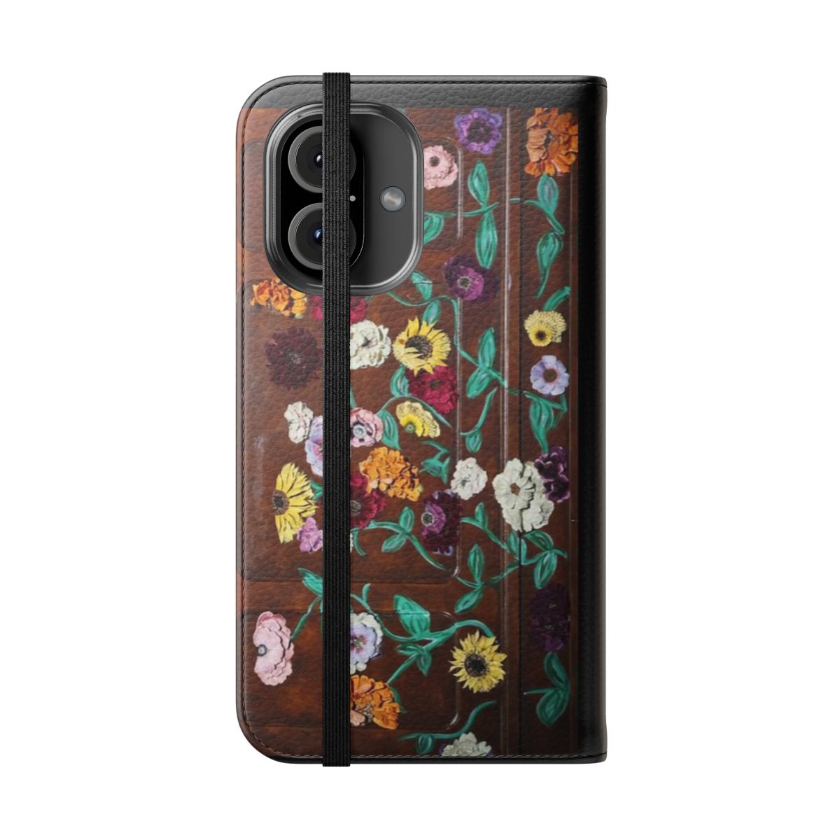 A Taylor Swift-inspired flip phone case with a piano and floral design, perfect for fans of her Eras Tour. - Folded Front