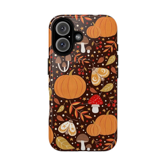 Autumn elements phone case with leaves, berries, pumpkins, and insects