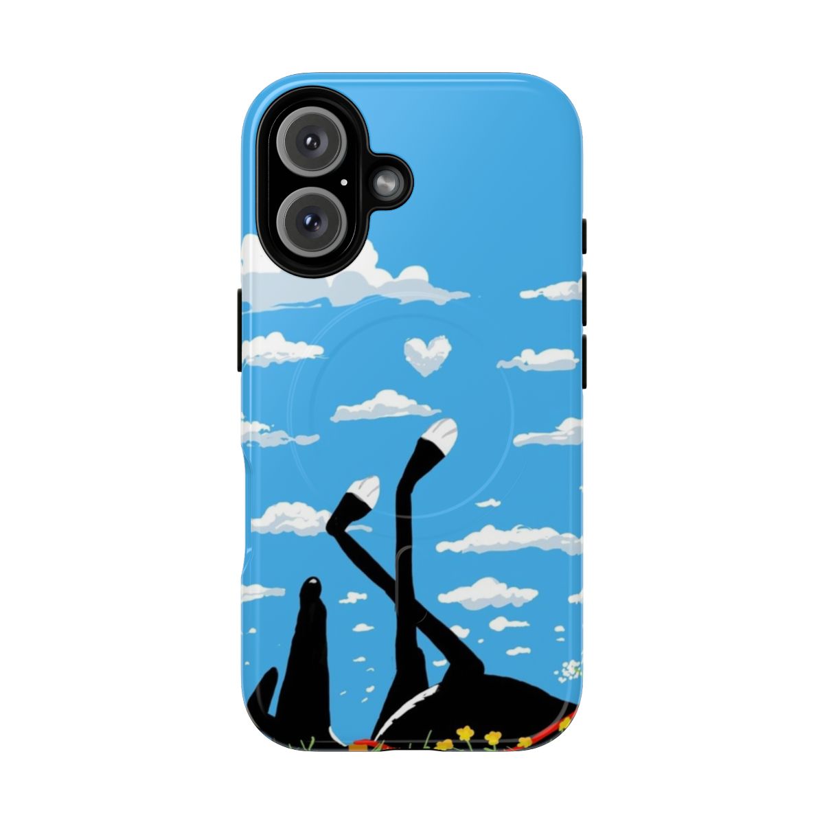 Blue sky and nature backdrop with a tough magnetic phone case featuring greyhounds, whippets, and lurchers.