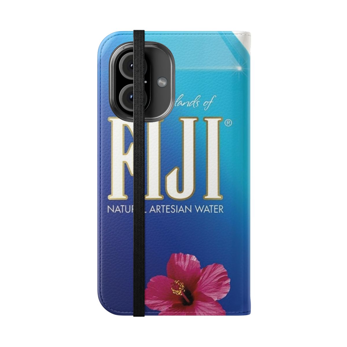 Fiji water bottle-inspired modern design flip cover phone case - Folded Front