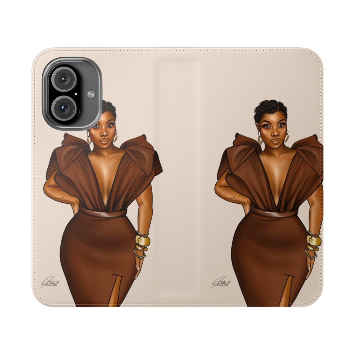 Elegant brown sugar beauty flip cover phone case for black women