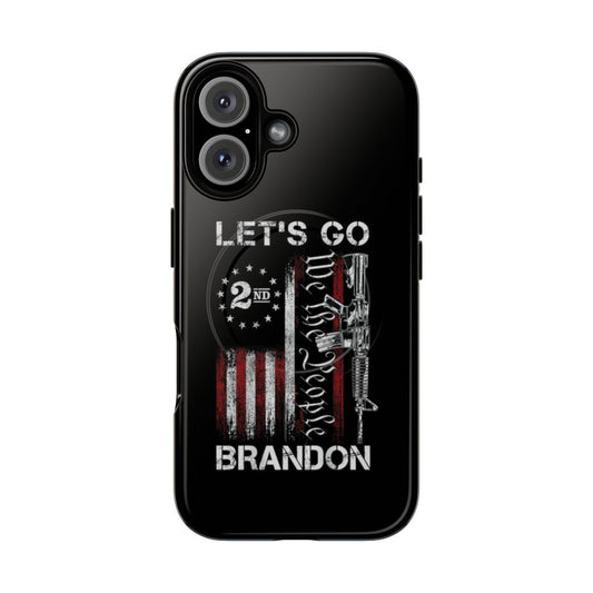 Patriotic magnetic tough phone case with American flag and 2nd amendment design