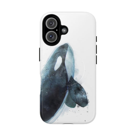 Magnetic tough phone case with orca/killer whale design