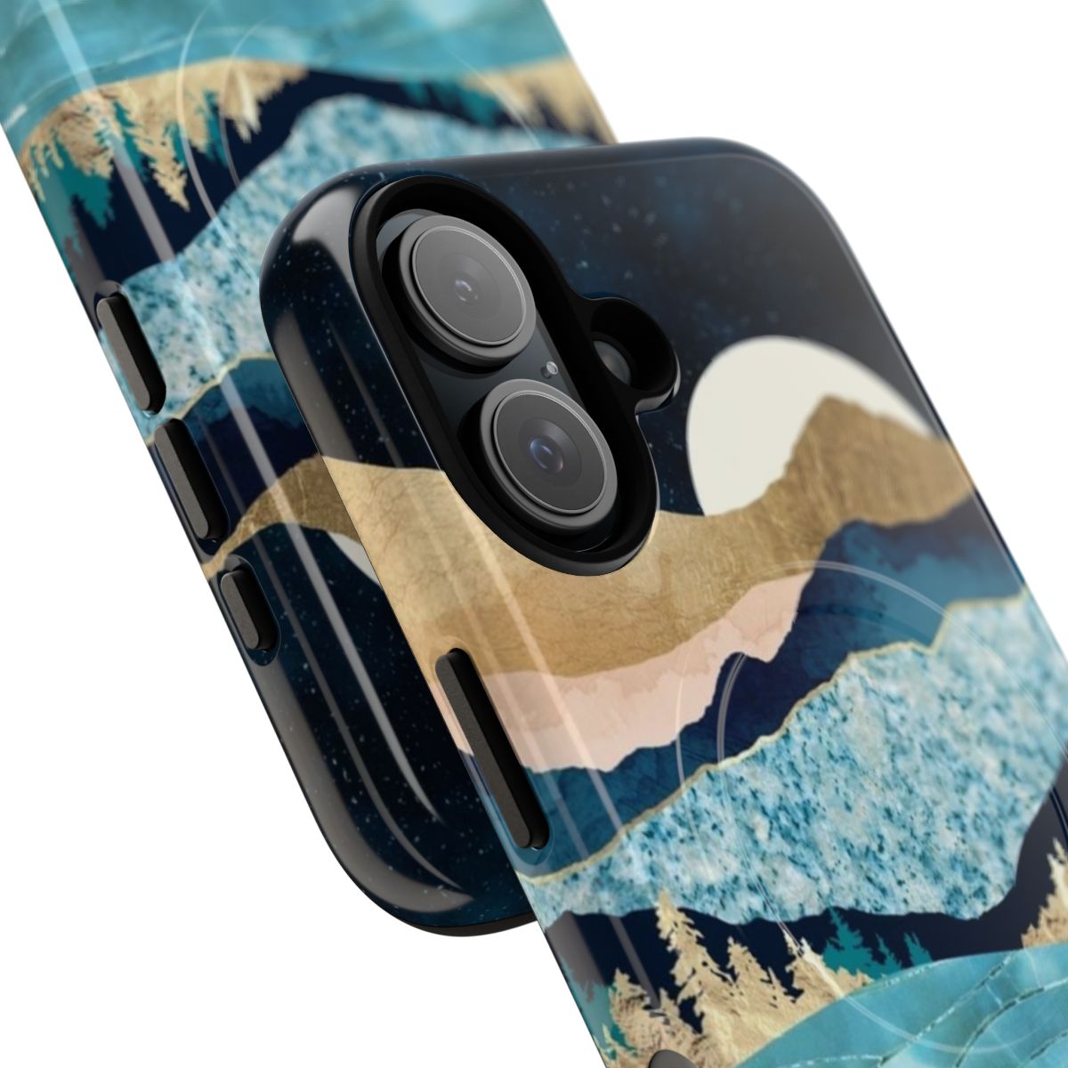 Midnight ocean phone case with a magnetic, tough design featuring a contemporary celestial landscape. - Detail