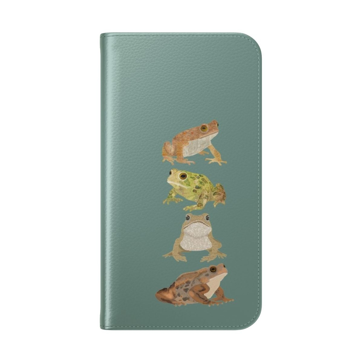 A flip cover phone case with a cute toad illustration. - Folded Back