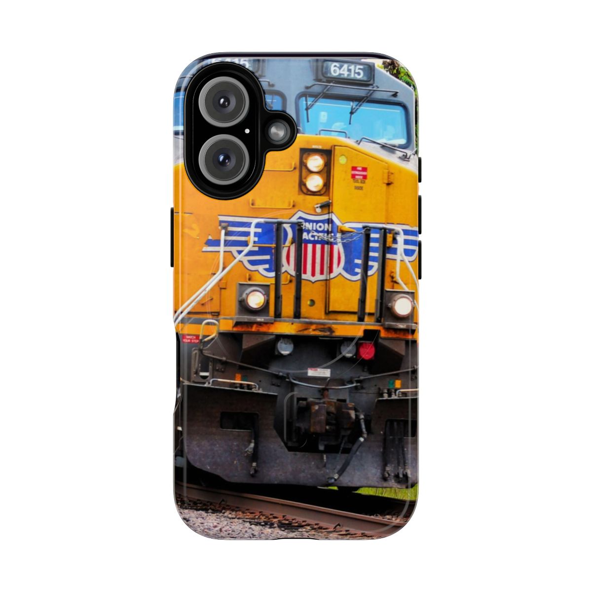 Magnetic phone case featuring a colorful, detailed image of a Union Pacific GE AC4400CW locomotive