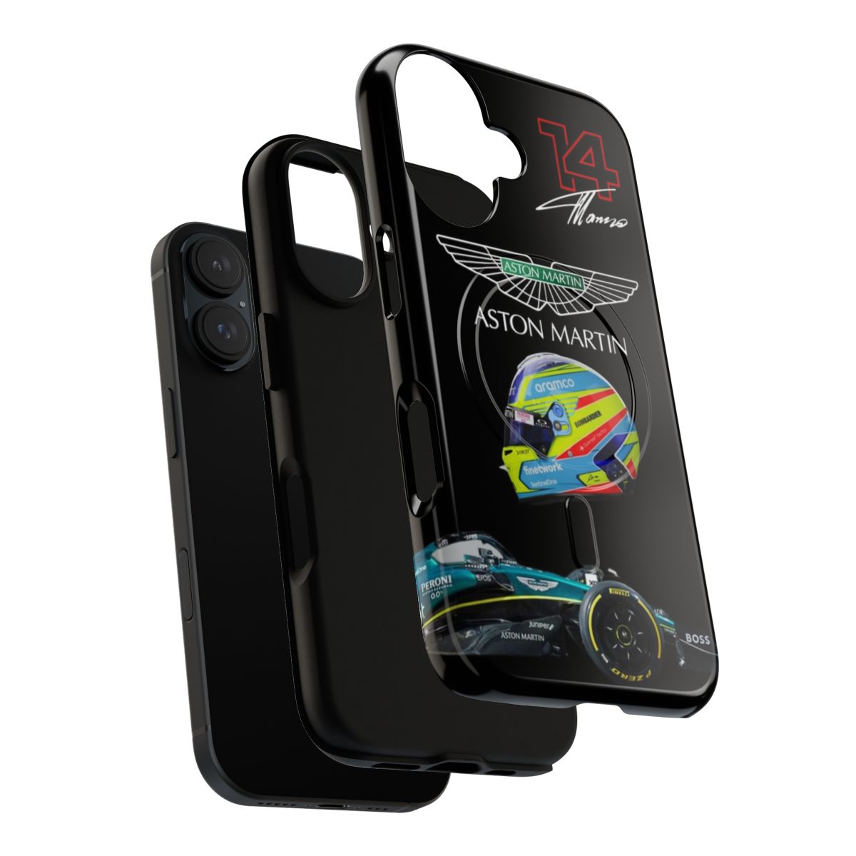 Magnetic tough phone case featuring Fernando Alonso and the Aston Martin F1 Team logo - Layers