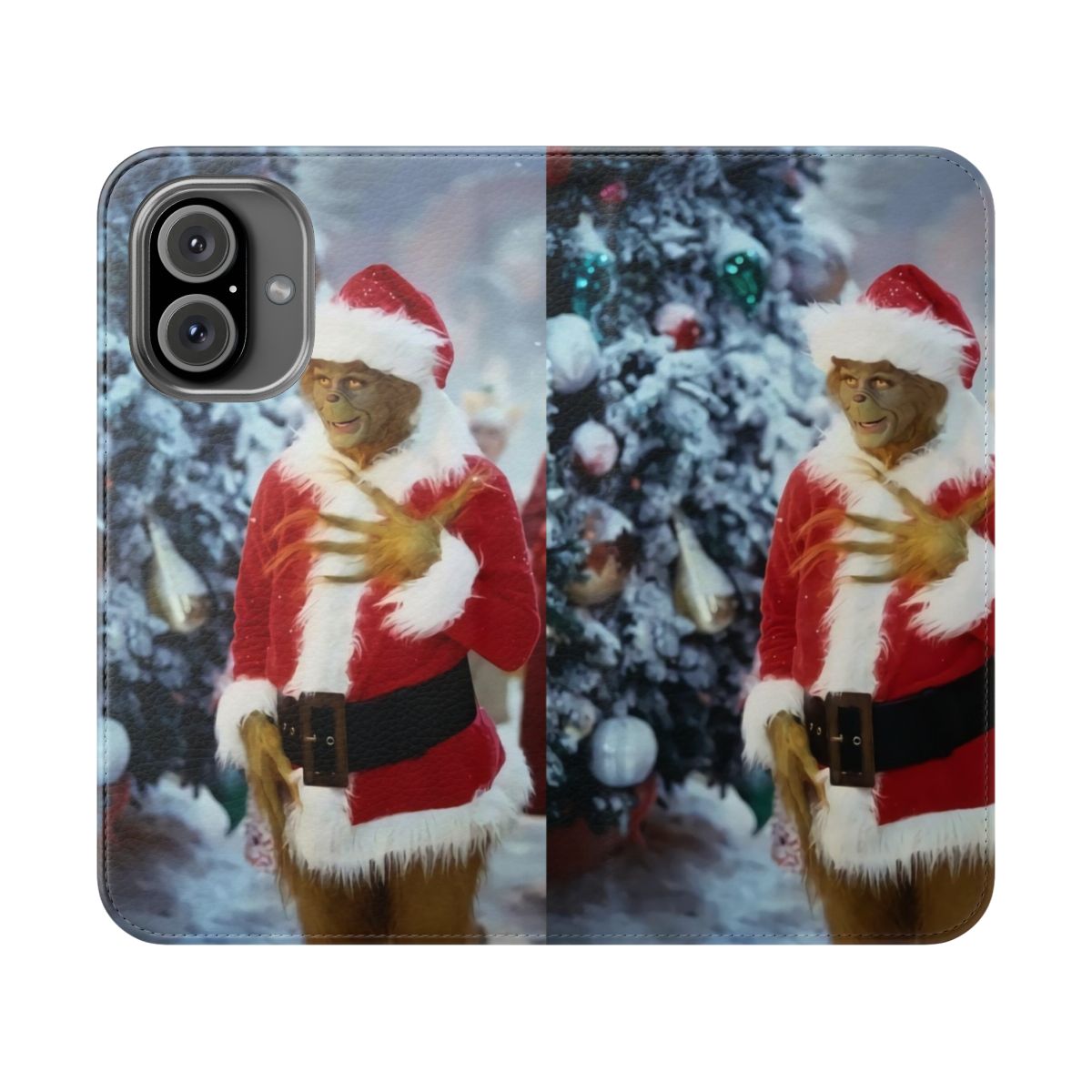 Festive Christmas-themed phone case featuring a Grinch design