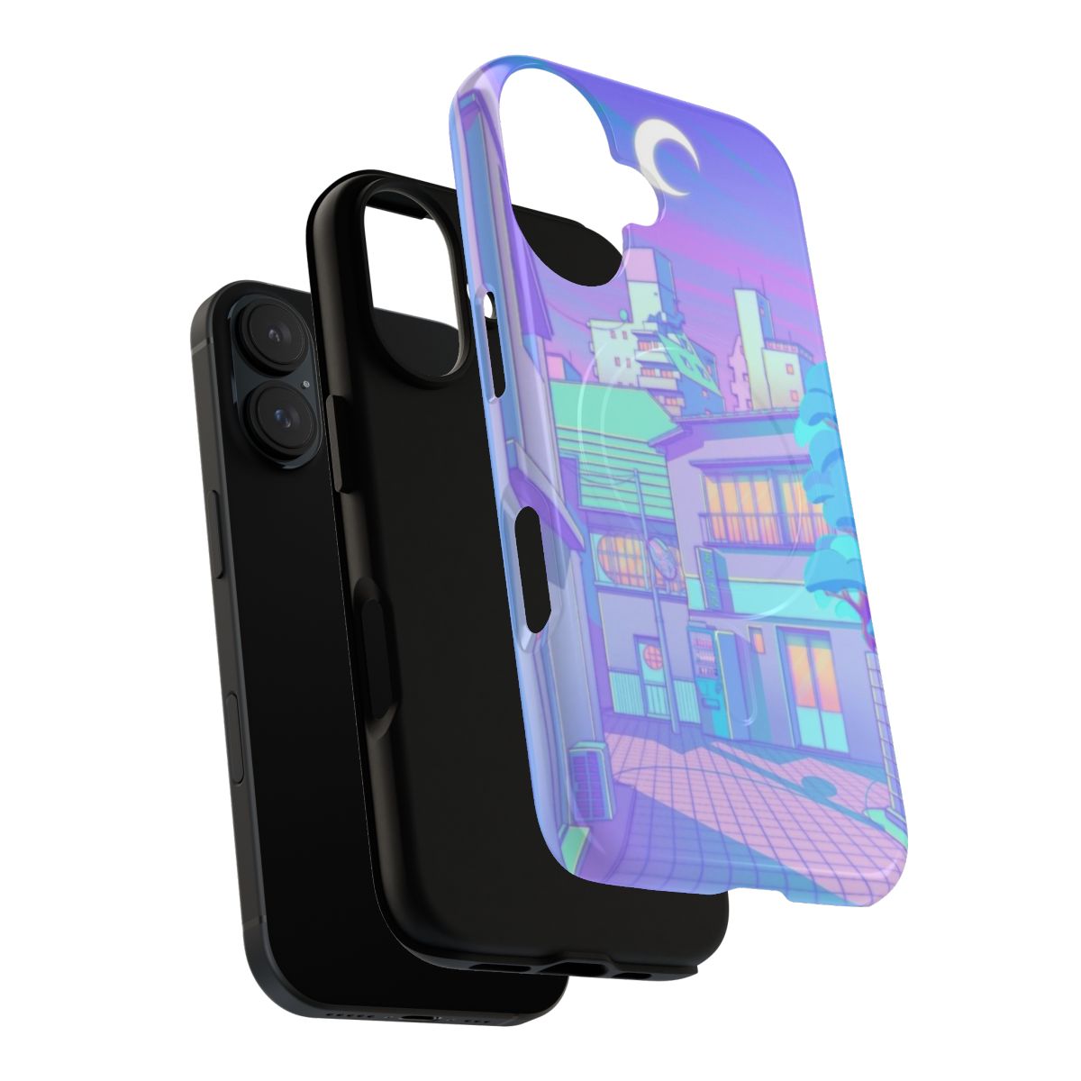 Artistic and stylish night utopia magnetic phone case with lo-fi, Sailor Moon, and cyberpunk inspired design - Layers