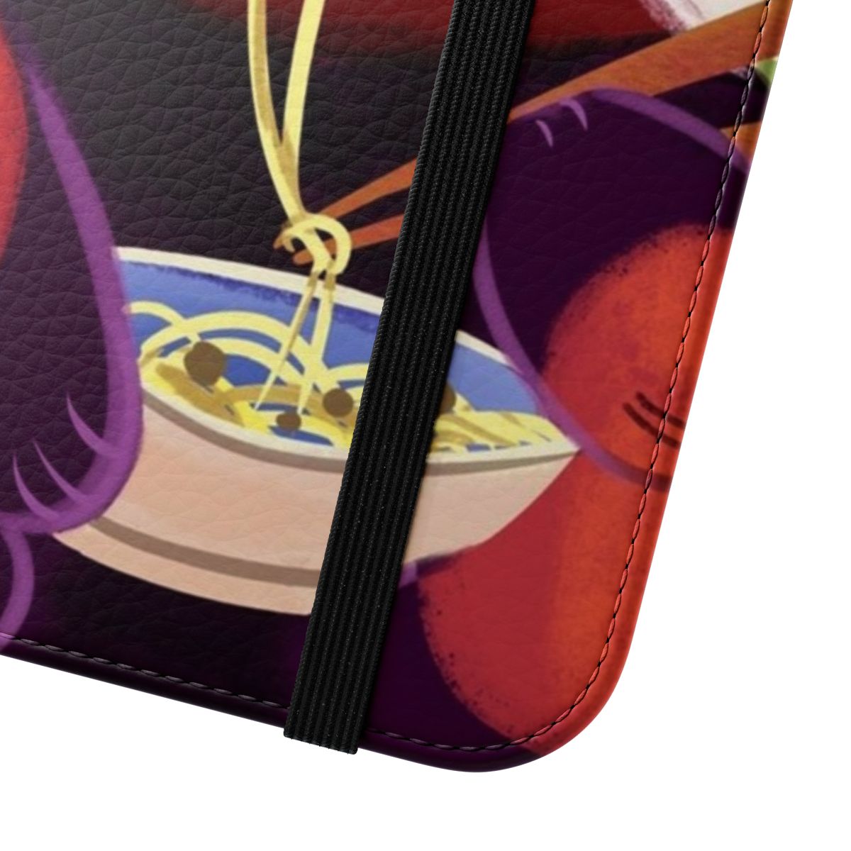 A whimsical digital illustration of a red panda enjoying a bowl of ramen noodles, featured on a phone case. - Close Up