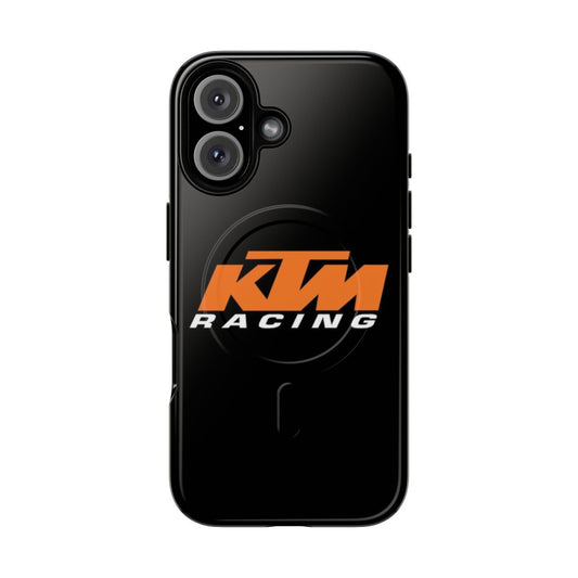 Vintage KTM-inspired magnetic tough phone case with racing-themed design