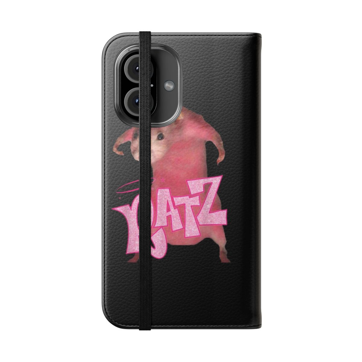 Ratz Flip Phone Case with Funny Ratt Design in Pink - Folded Front