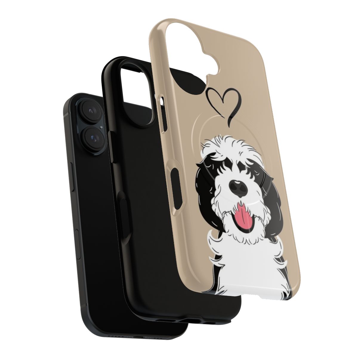 Sheepadoodle dog phone case with black and white design - Layers