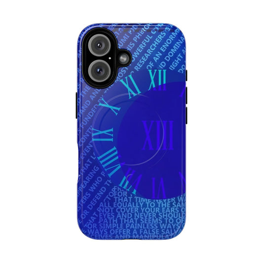 Persona 3 inspired phone case featuring a blue moon and lunar clock design