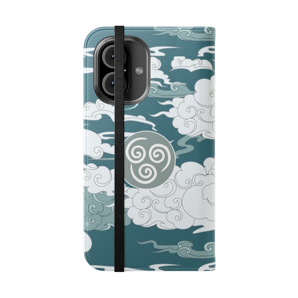 Stylish flip phone case with air nomad mask design, inspired by Avatar the Last Airbender - Folded Front