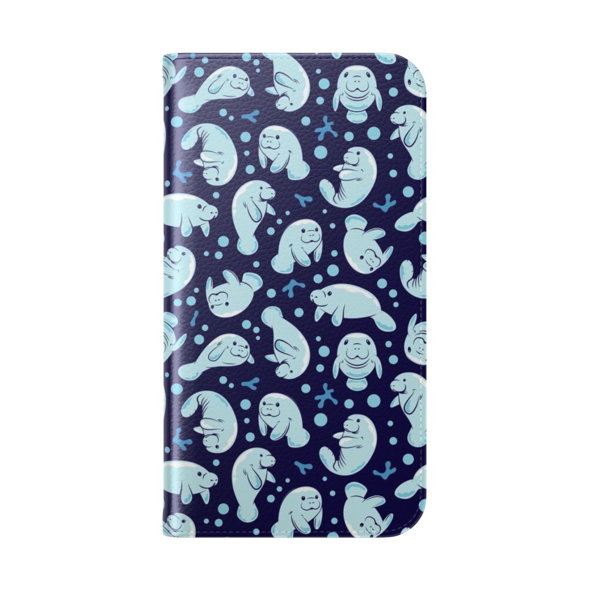 Manatee pattern blue underwater phone case with cute sea cow design - Folded Back