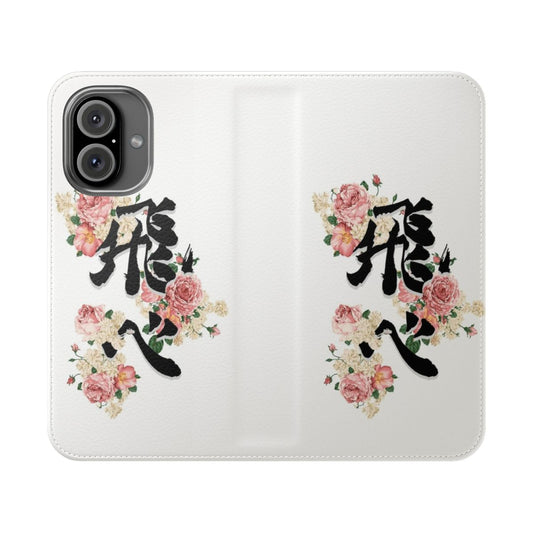 Anime-inspired volleyball flip cover phone case with characters Hinata Shouyou and Kageyama Tobio