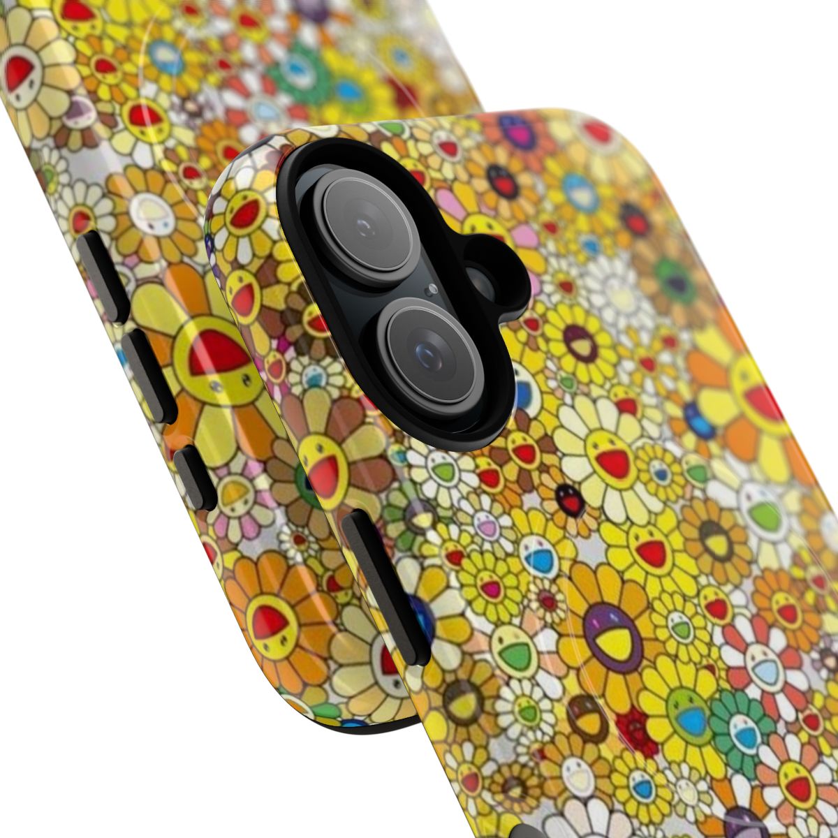 Colorful and abstract floral phone case inspired by the art of Takashi Murakami - Detail