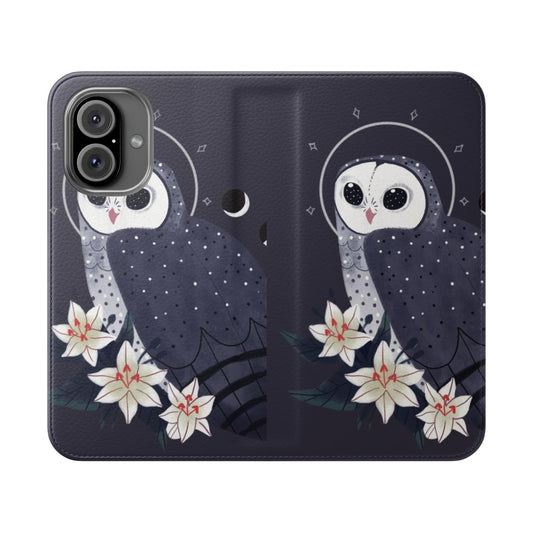 Sooty owl phone case with a flip cover design