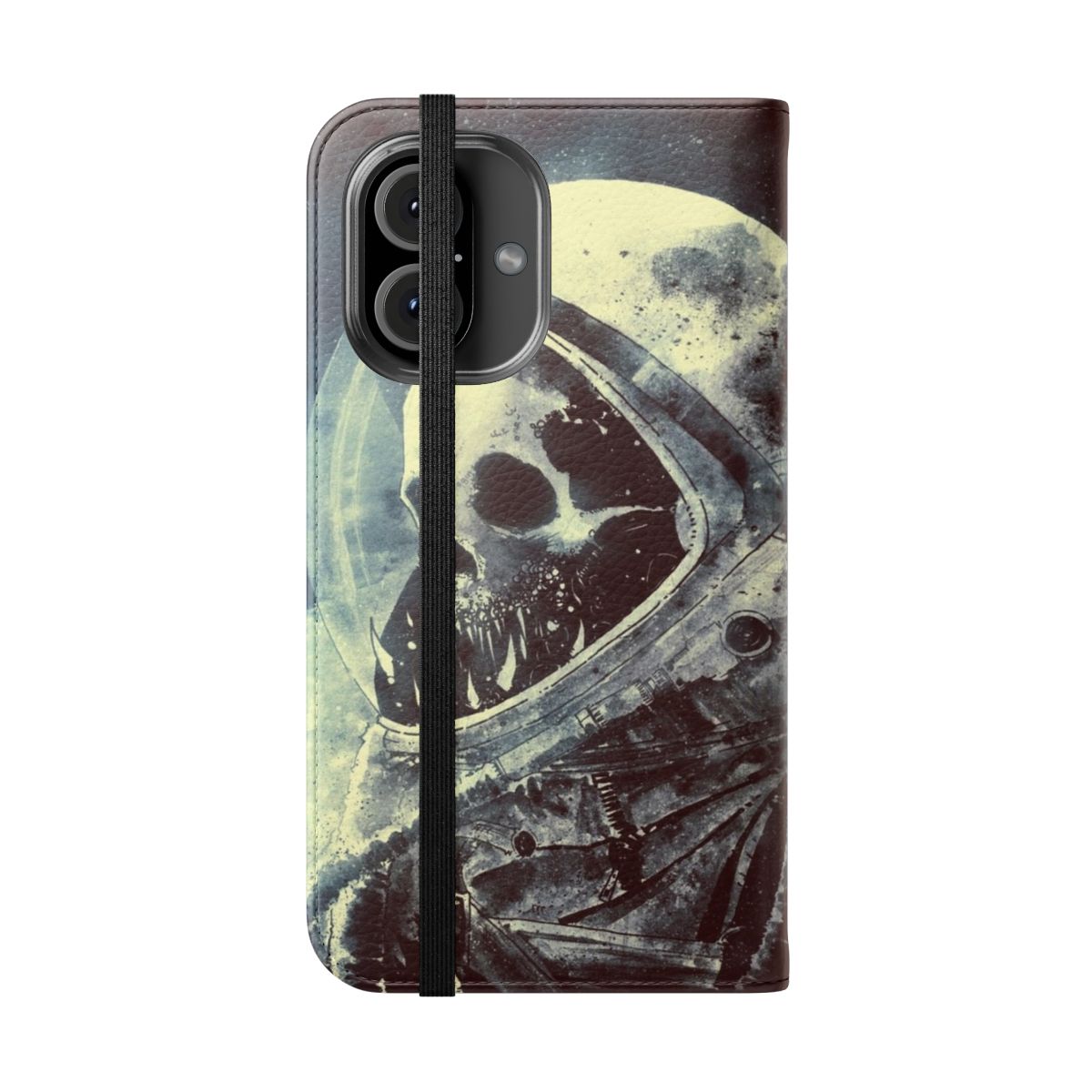 Cosmic Astronaut Phone Case with Spooky Space Horror Design - Folded Front