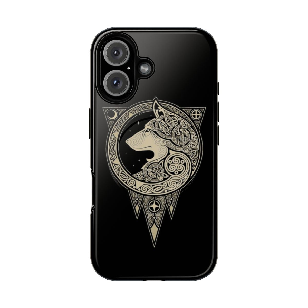 Closeup of a sleek and durable Norse ULV-inspired phone case with intricate Scandinavian mythology designs.