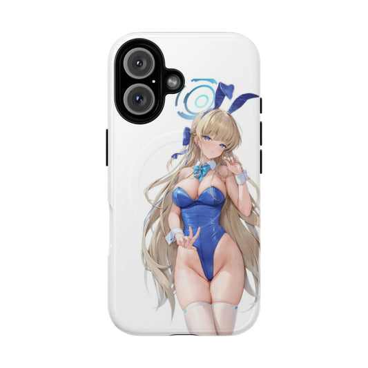 Stylish blue phone case with a cute anime bunny design, perfect for Blue Archive fans.