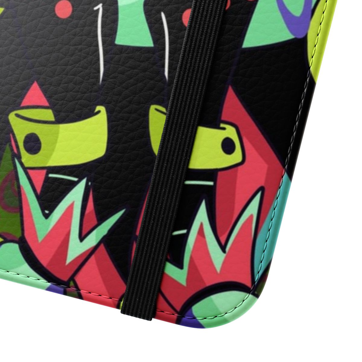 Fizzarolli-inspired flip cover phone case with a vibrant, colorful design for Helluva Boss fans - Close Up