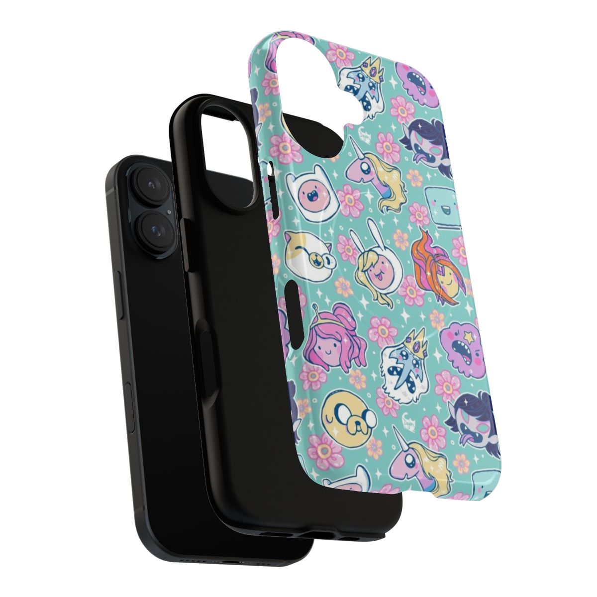 Adventure Time inspired magnetic tough phone case with characters like Jake, Finn, Princess Bubblegum, and Marceline. - Layers