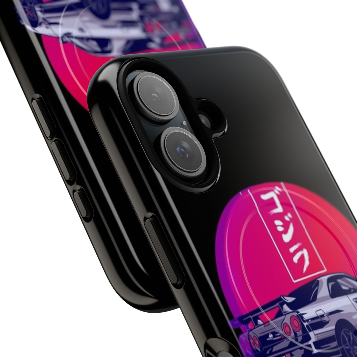 Sunset-themed magnetic tough case for GTR R34 and Nissan Skyline phones - Detail